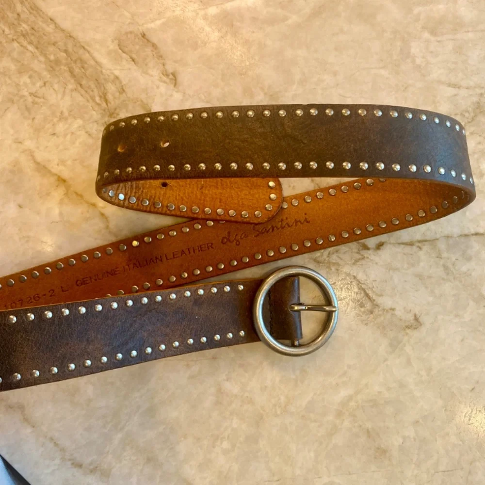 Olga Santini Womens Leather Studded Belt Brown Silver Italy Large - Picture 7 of 8